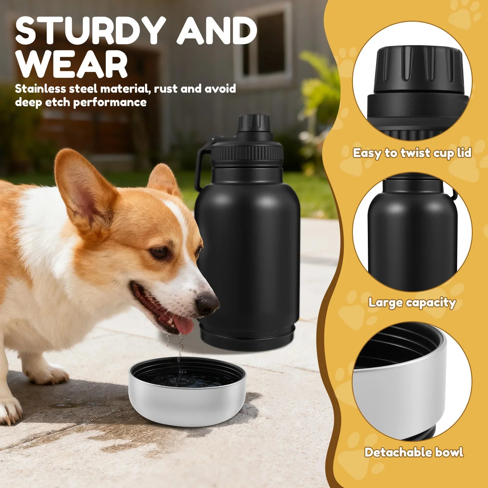 32 oz Capacity Portable Dog Water Bottle 3 in 1 Leak Proof Dog Travel Water Bottle with 2 Detachable Bowls for Walking Hiking