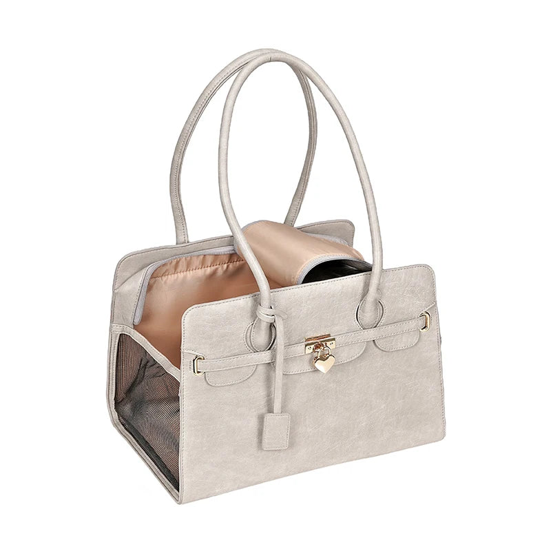 Leather Pet Carrier Bag Breathable Handbag