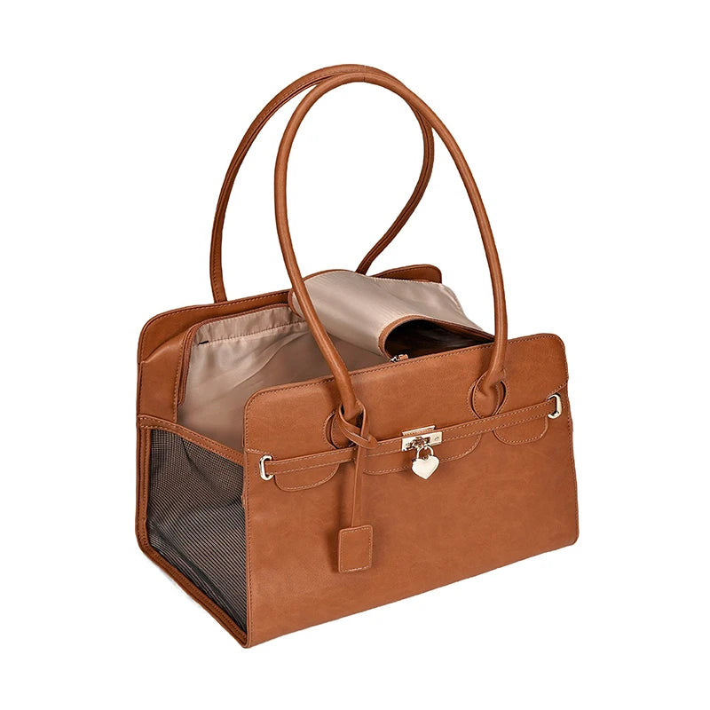 Leather Pet Carrier Bag Breathable Handbag