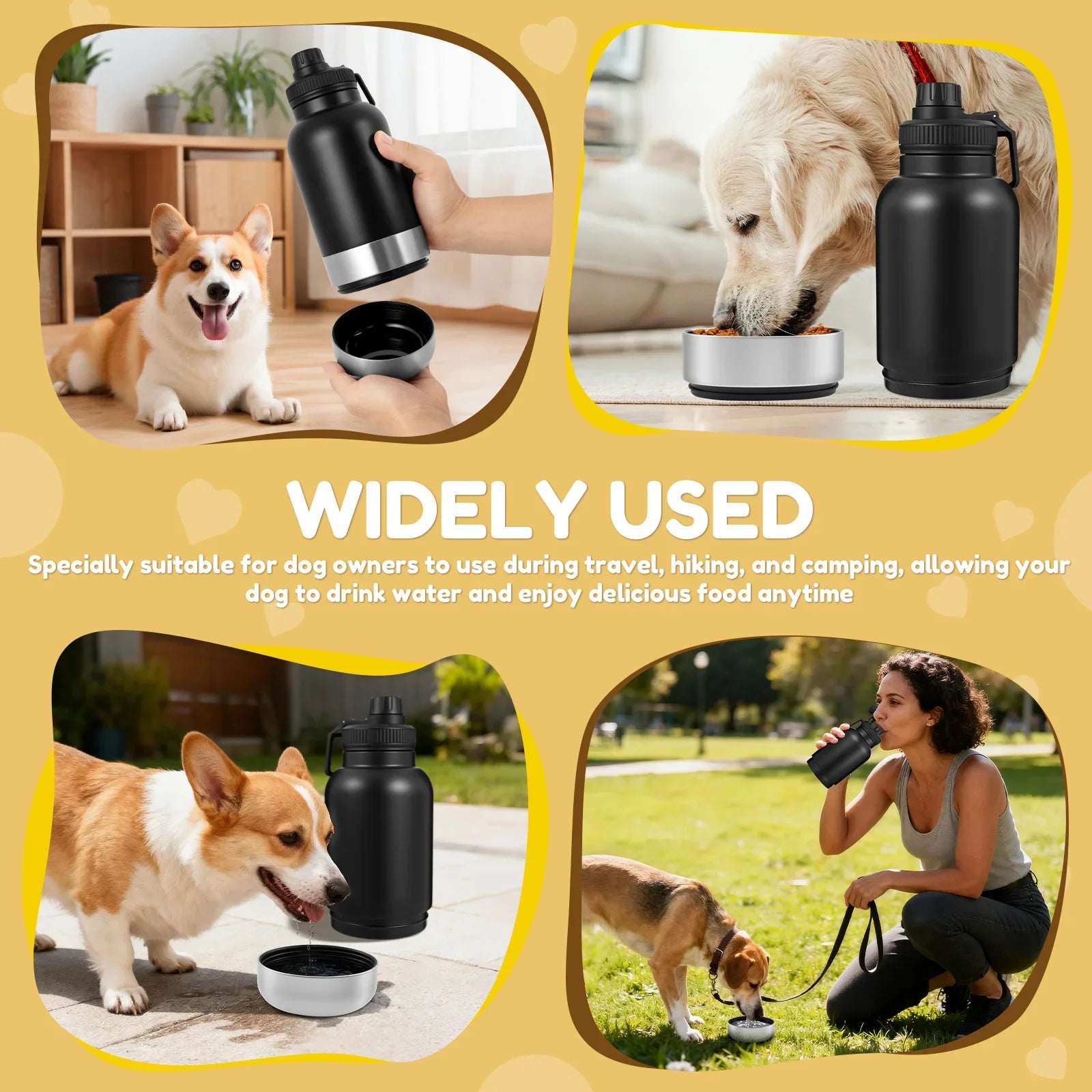 32 oz Capacity Portable Dog Water Bottle 3 in 1 Leak Proof Dog Travel Water Bottle with 2 Detachable Bowls for Walking Hiking