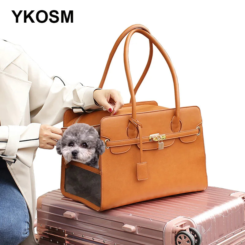 Leather Pet Carrier Bag Breathable Handbag