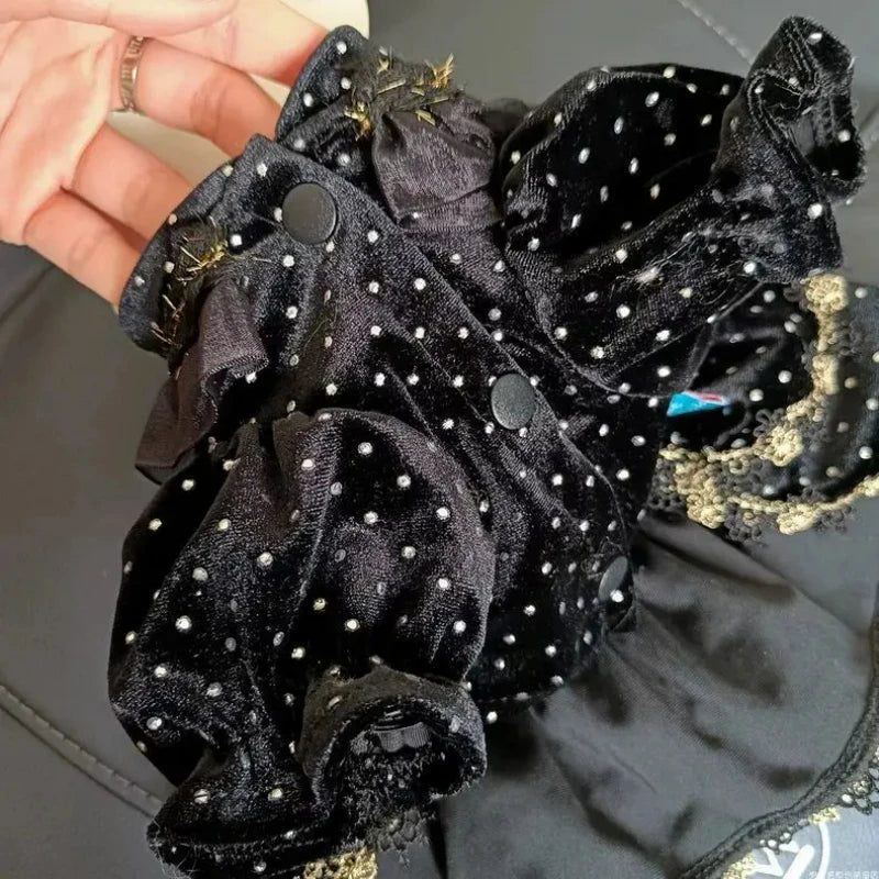Dog Dress - Velvet Black Gold Fashion Clothing