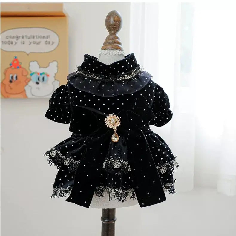 Dog Dress - Velvet Black Gold Fashion Clothing