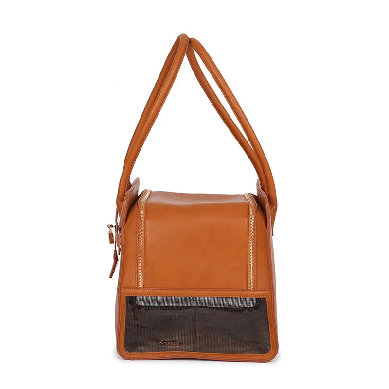 Leather Pet Carrier Bag Breathable Handbag