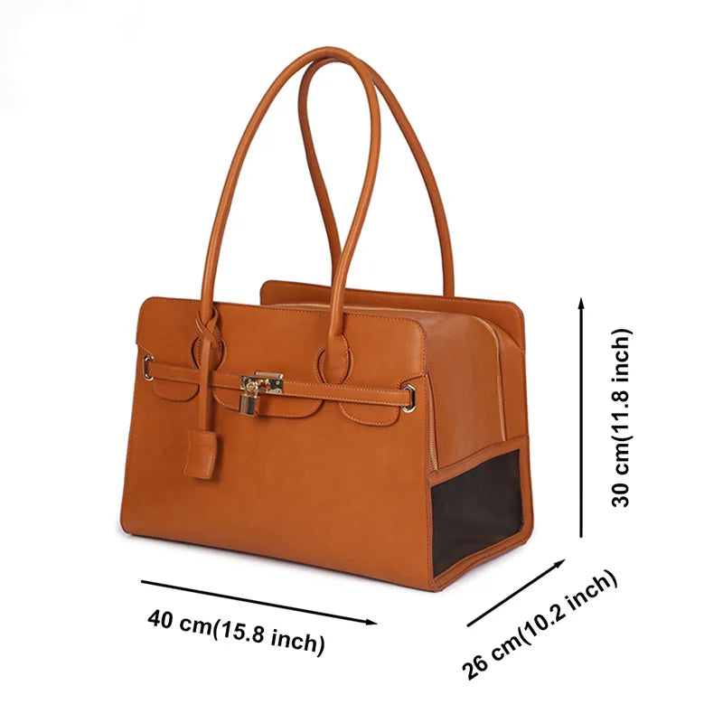 Leather Pet Carrier Bag Breathable Handbag