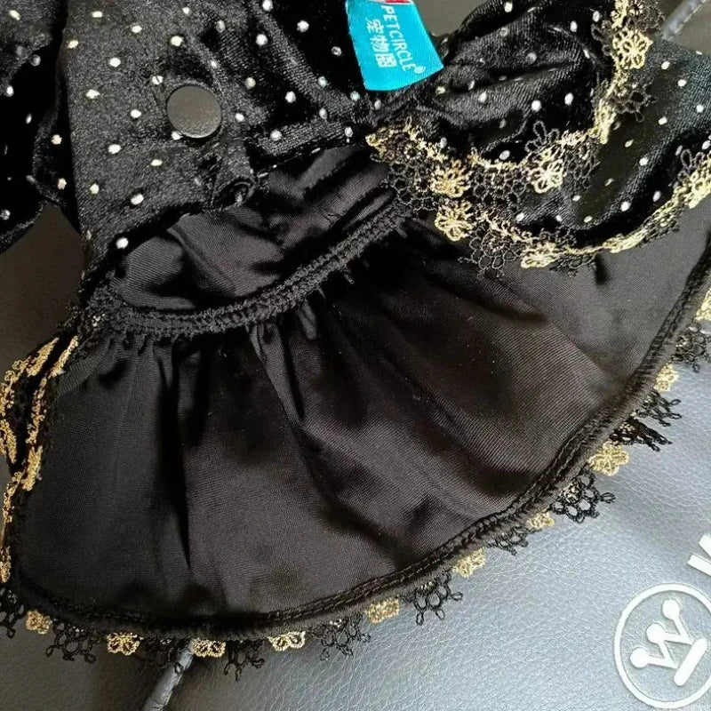 Dog Dress - Velvet Black Gold Fashion Clothing