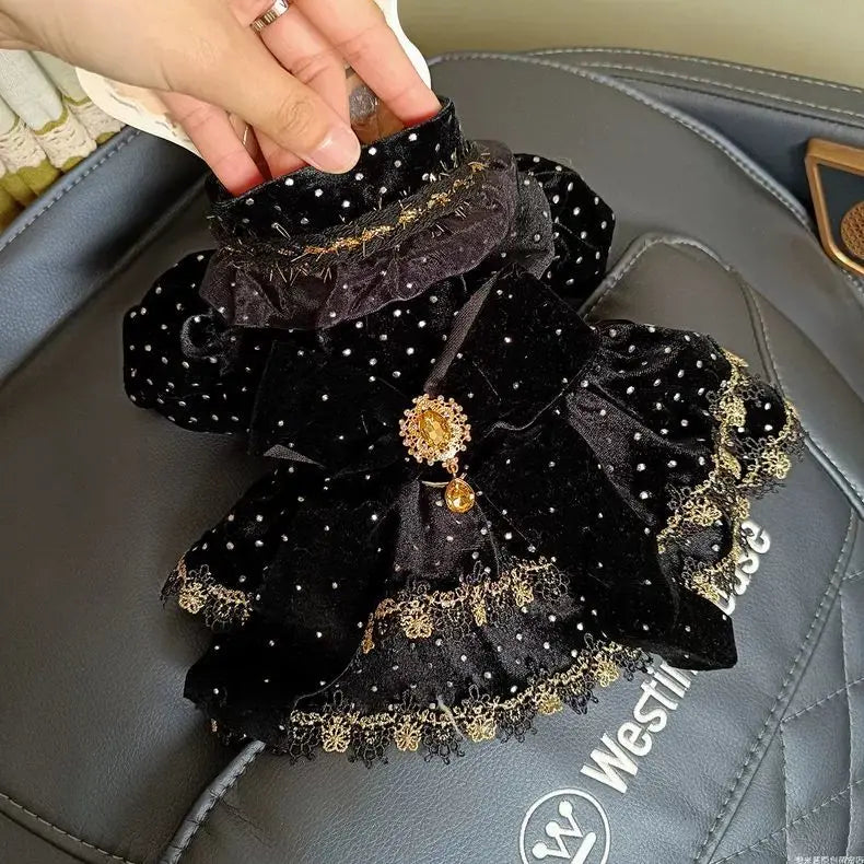 Dog Dress - Velvet Black Gold Fashion Clothing