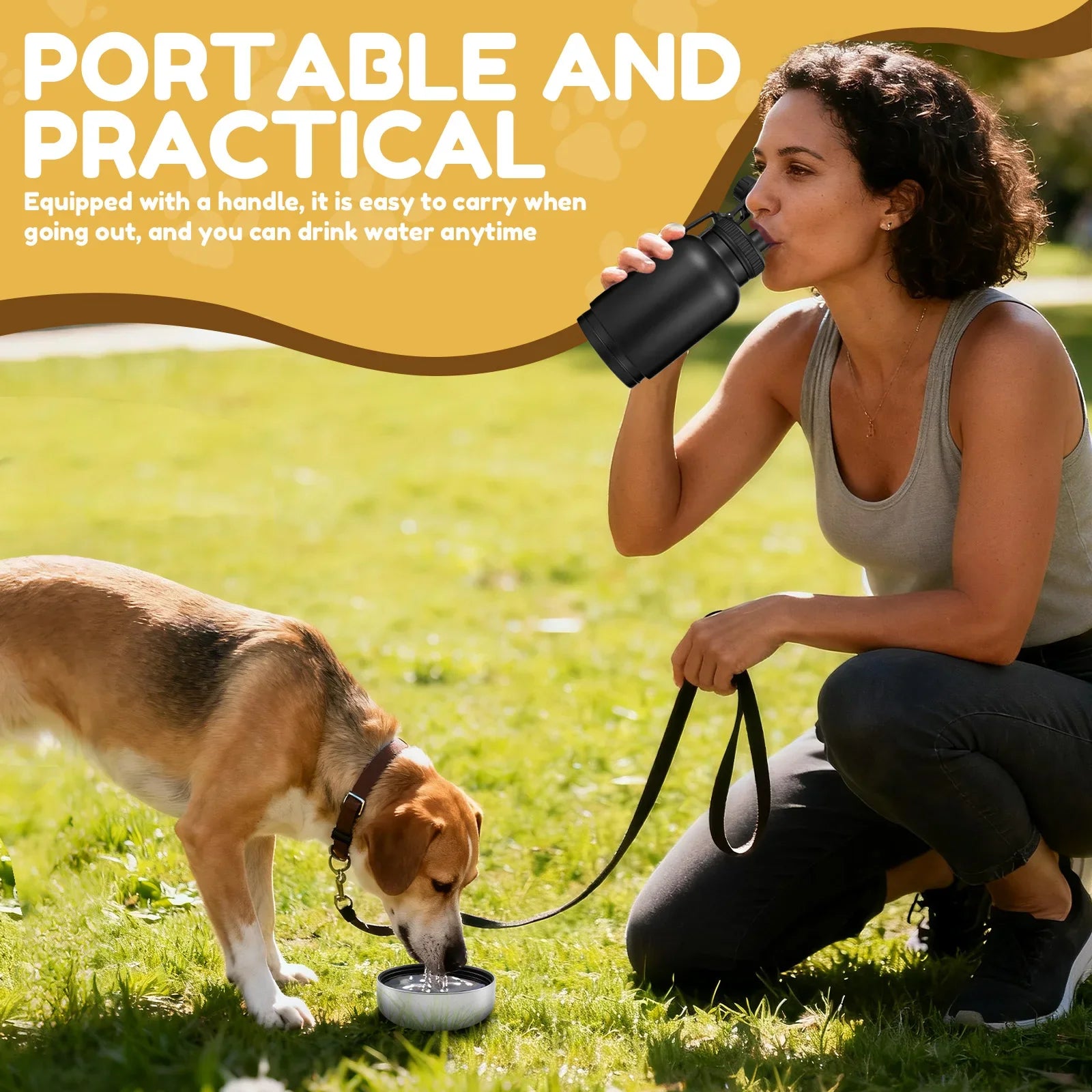 32 oz Capacity Portable Dog Water Bottle 3 in 1 Leak Proof Dog Travel Water Bottle with 2 Detachable Bowls for Walking Hiking