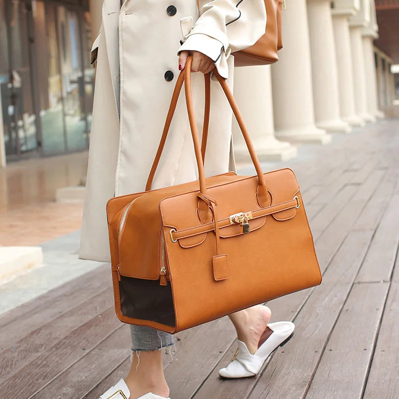 Leather Pet Carrier Bag Breathable Handbag