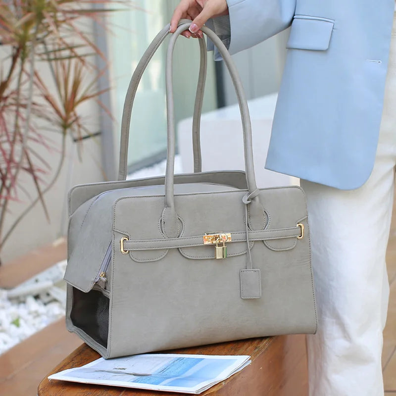 Leather Pet Carrier Bag Breathable Handbag