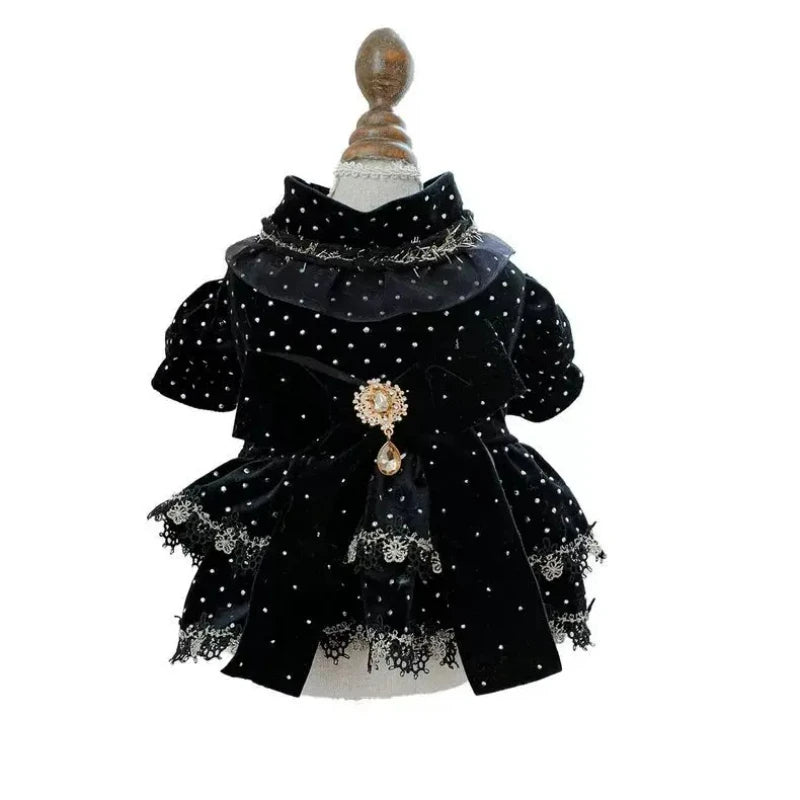 Dog Dress - Velvet Black Gold Fashion Clothing